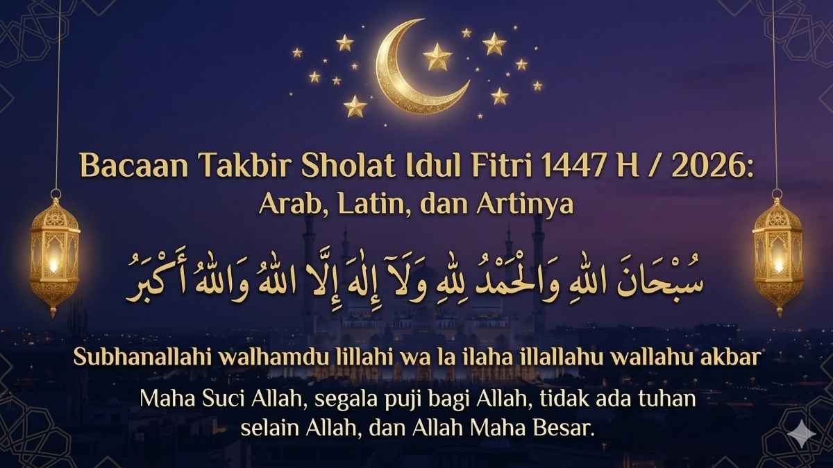 Bacaan Takbir Sholat Idul Fitri 1447 H 2026: Arab, Latin, dan Artinya